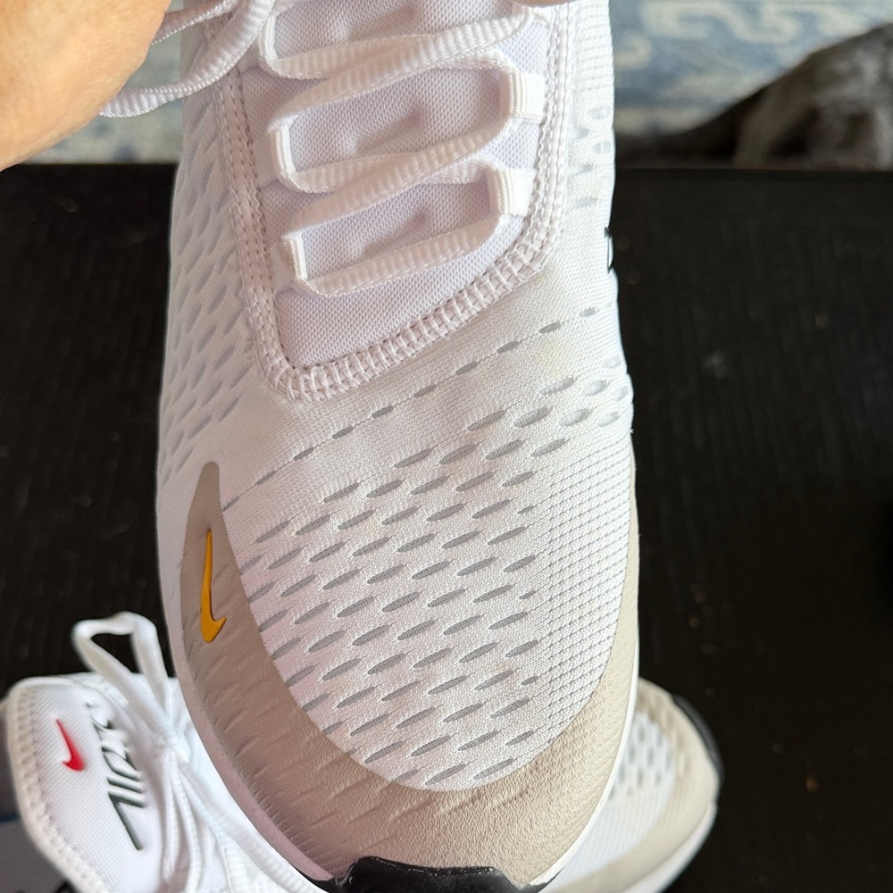 Nike White Sneakers with Blue Air Unit and Multicolor Swooshes-Men’s 12 - Picture 9 of 11